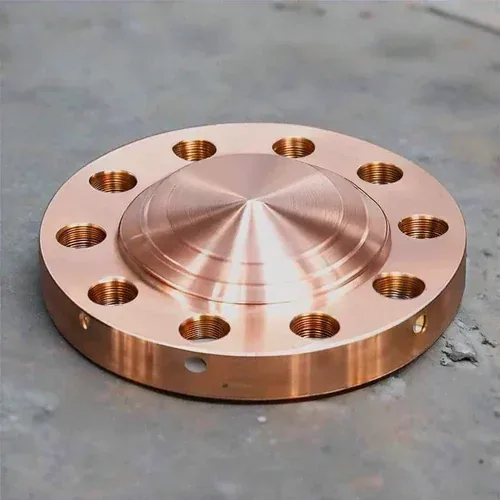 Large copper nickel blind flange with raised center and many bolt holes