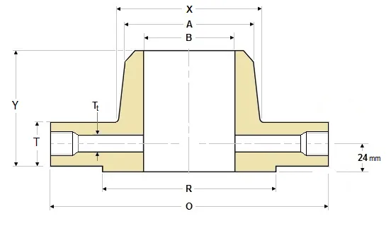 Section drawing of a copper nickel orifice flange