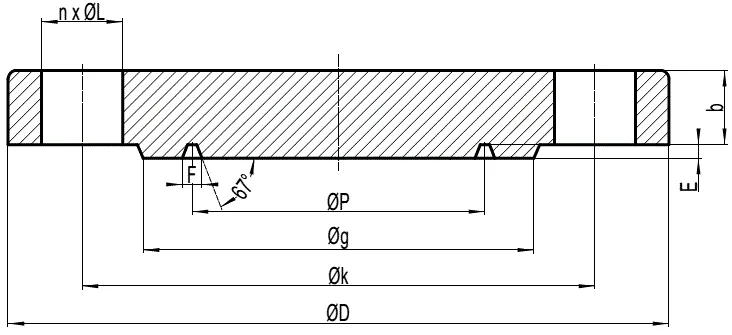 Technical drawing of a ring type joint flange showing groove dimensions