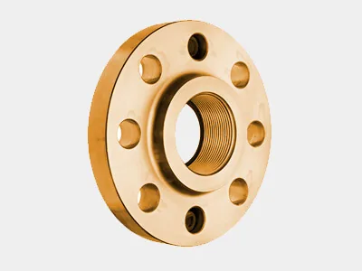 Copper nickel threaded flange viewed from the face showing the internal thread